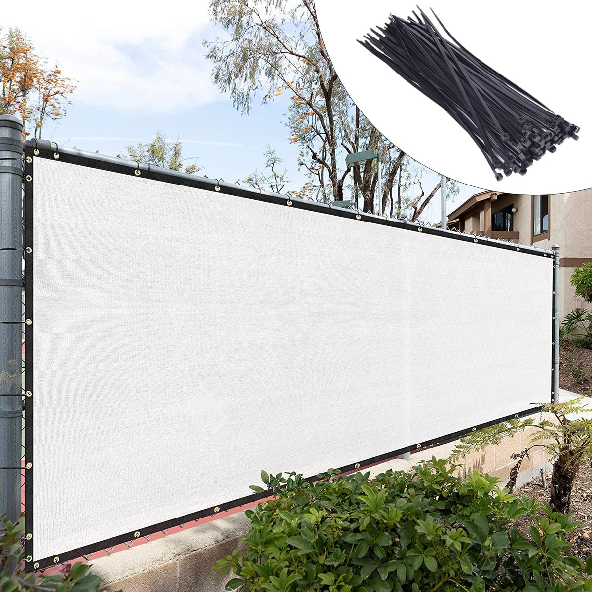 Royal Shade Custom Size 5' X 13' White Fence Privacy Screen Windscreen Cover Netting Mesh Fabric Cloth - Cable Zip Ties Included