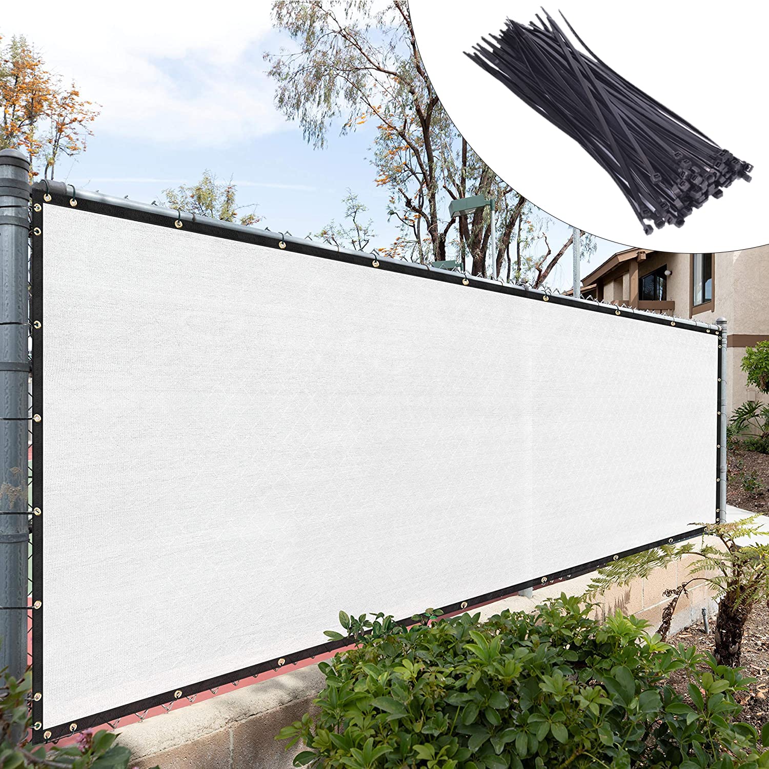 Royal Shade Custom Size 6' X 191' White Fence Privacy Screen Windscreen Cover Netting Mesh Fabric Cloth - Cable Zip Ties Include