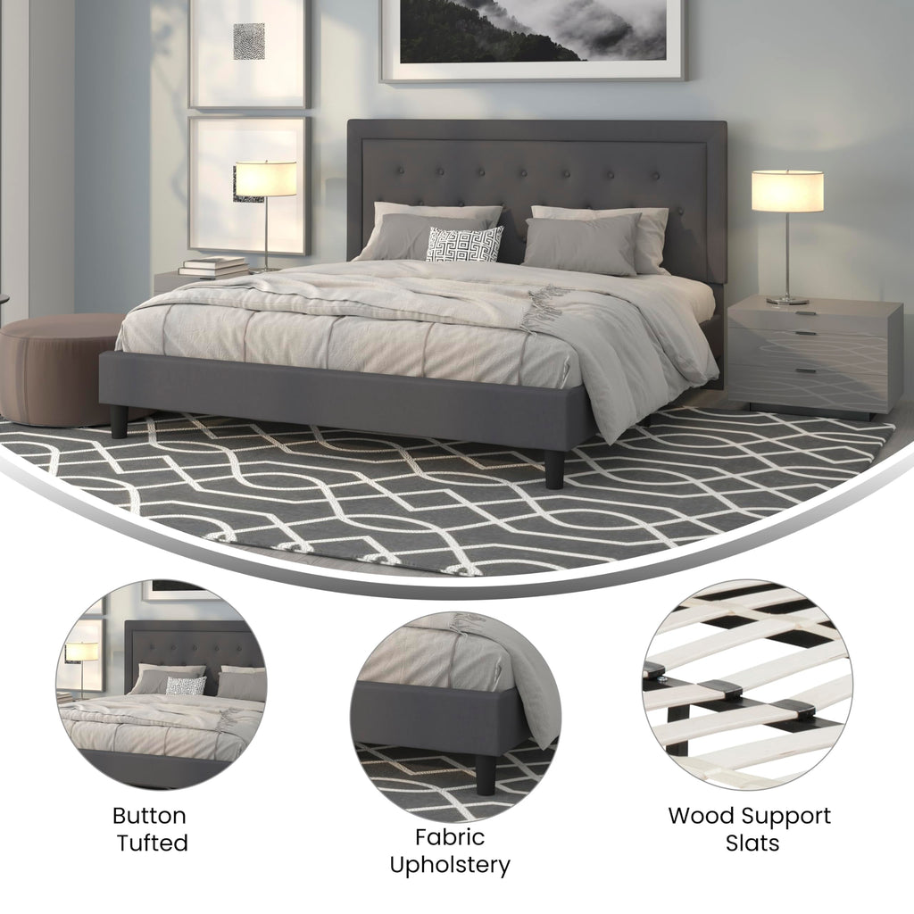 Flash Furniture Roxbury King Size Tufted Upholstered Platform Bed In Dark Gray Fabric