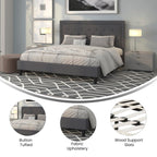 Flash Furniture Roxbury King Size Tufted Upholstered Platform Bed In Dark Gray Fabric