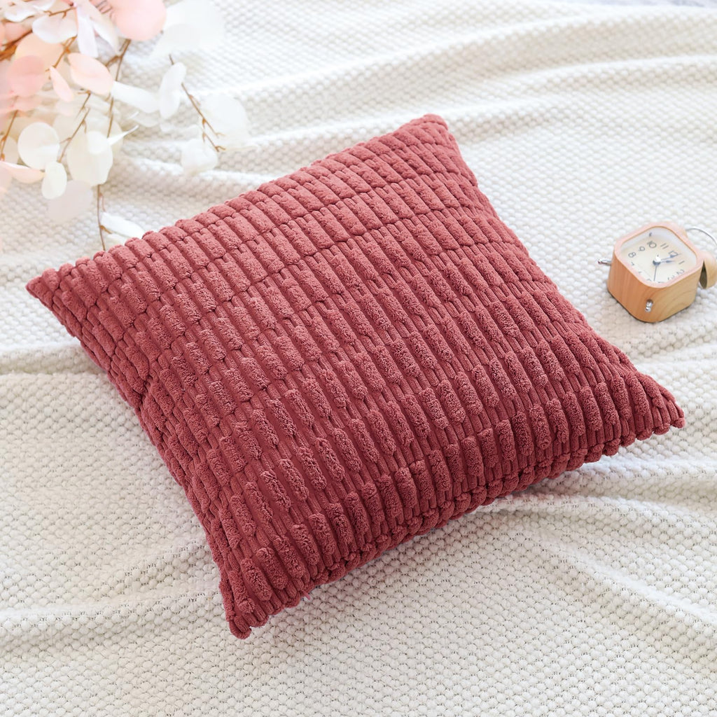 Otostar Corduroy Decorative Throw Pillow Covers 16X16 Inch Super Soft Boho Striped Square Pillow Covers Case Modern Cushion Covers For Sofa Couch Bedroom Car Decor Jam