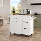 Yaheetech Kitchen Island Cart with Drop Leaf, Rubberwood Top, 3 Drawers, Storage Cabinet, White