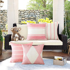 Otostar Decorative Outdoor Throw Pillow Covers 16X16 Inch Waterproof Geometry Pillow Cover Garden Cushion Case Patio Outdoor Pillows Shell For Couch Indoor Tent Park Furniture Balcony Set Of 4 (Pink)
