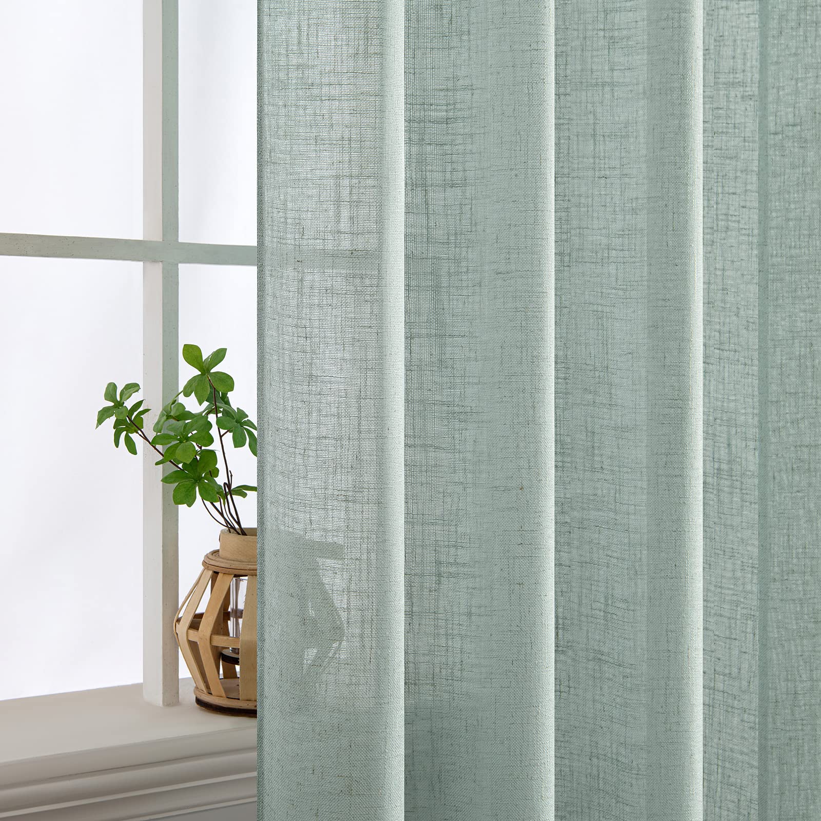 Miulee Dusty Blue Linen Curtains 84 Inch Length 2 Panels For Bedroom Living Room, Soft Thick Linen Textured Window Drapes Semi Sheer Light Filtering Back Tab Rod Pocket Burlap Look, 37X84 Inches