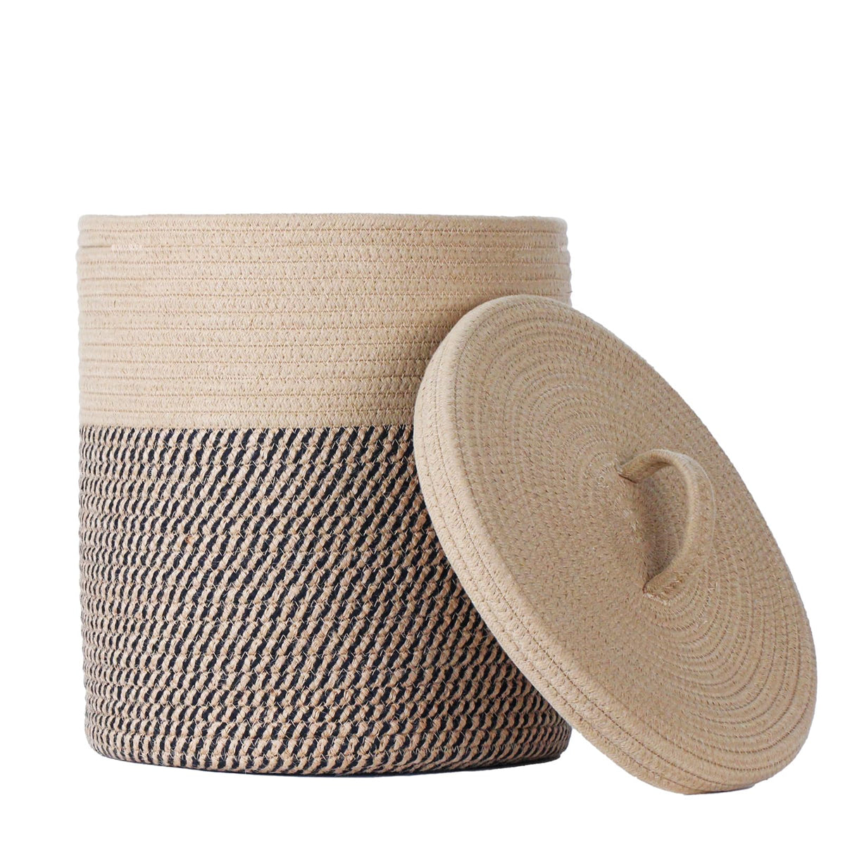 Yimis Dream Cotton Rope Storage Basket with Lid, Brown & Black Soft Bin