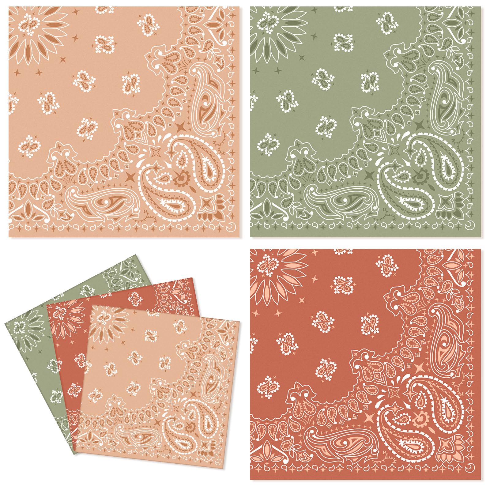 120 Pcs 6.3 x 6.3 Inches Western Bandana Napkins Cowboy Cowgirl Themed Birthday Party Decor Disposable Paper Napkin for Rodeo Ba