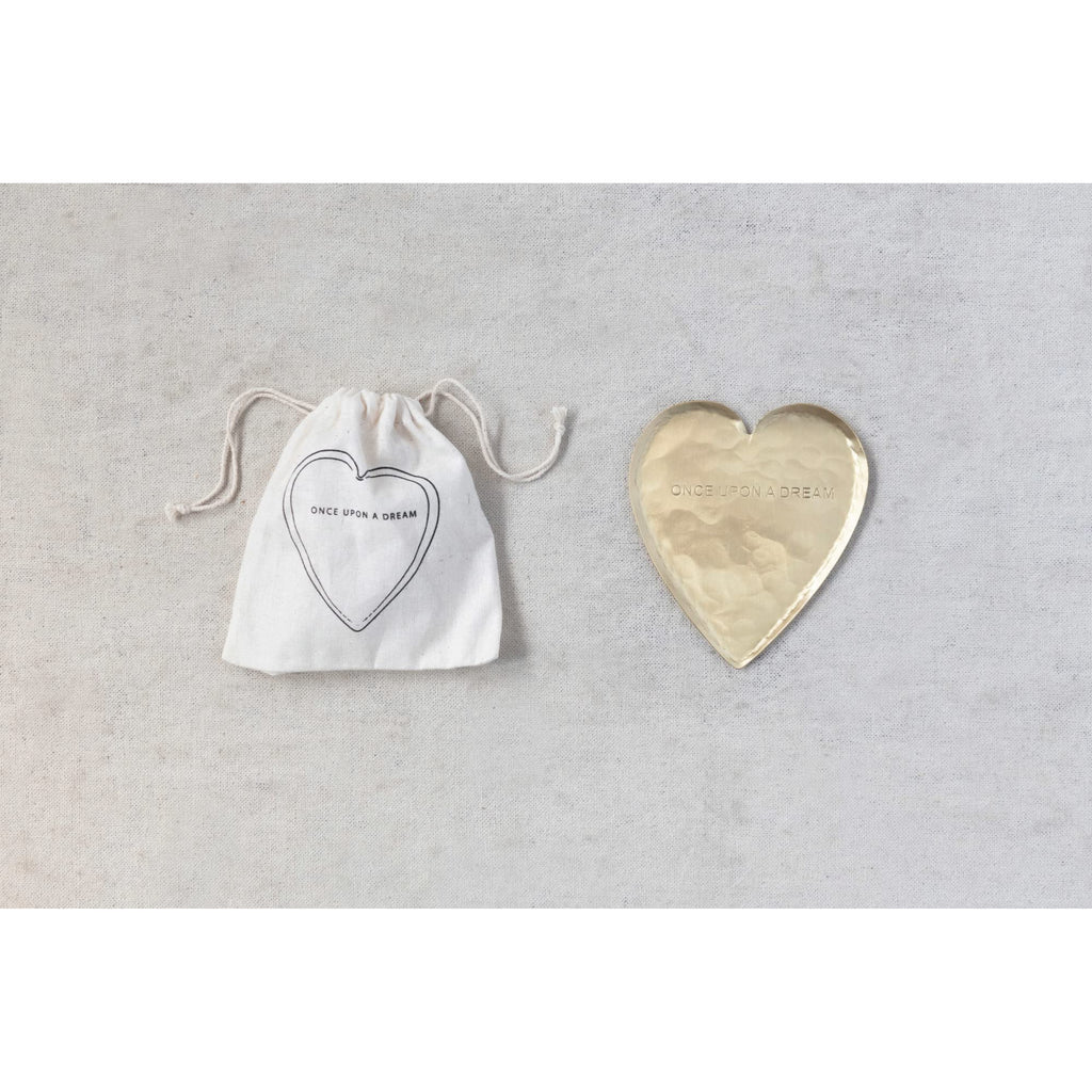 Creative Co-Op Decorative Hammered Brass Heart Shaped Dish, 5'' L X 4'' W X 0'' H