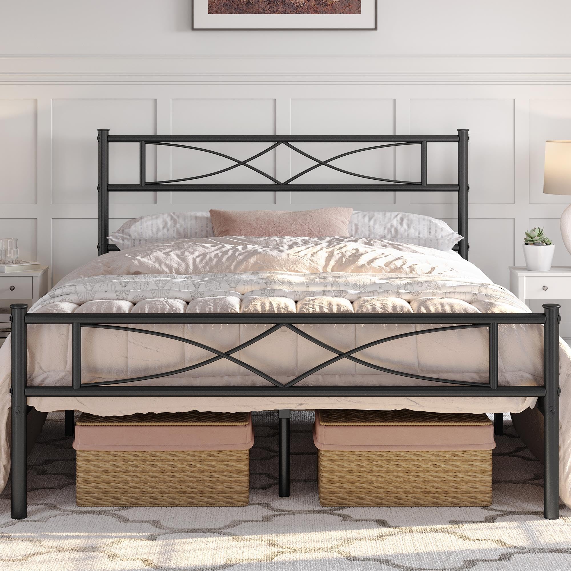 Yaheetech Metal Queen Size Bed Frame, Platform Bed Frame, Mattress Foundation with Curved Design Headboard & Footboard, NO Box S