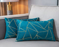 Yongliu Pack Of 2 Soft Velvet Lumbar Throw Pillow Covers Velvet Decorative Gold Foil Geometric Pattern Cute Cushion Case For Modern Homes Couch Sofa Bedroom Living Room (Aqua Blue And Gold, 12“X20”)