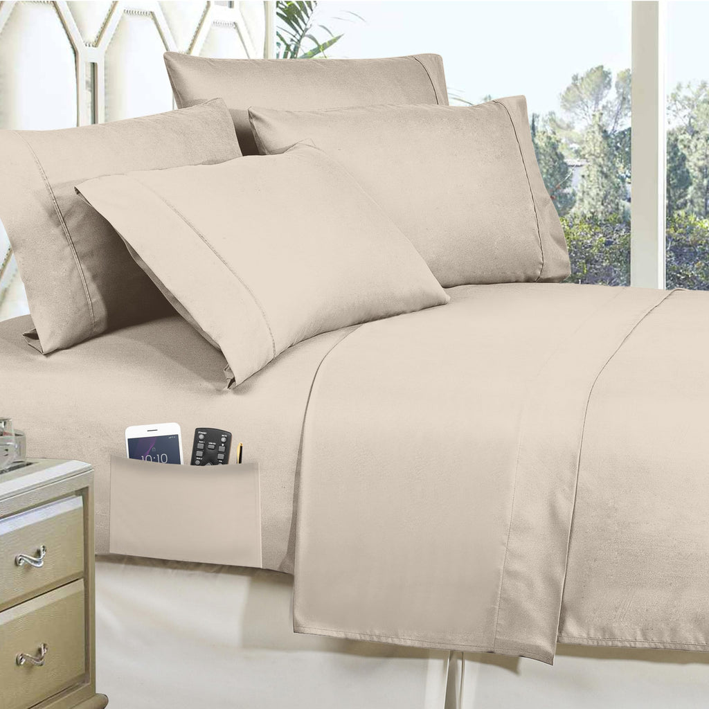 Elegant Comfort Luxury Softest, Coziest 8-Piece Bed-In-A-Bag Comforter Set - Silky Soft Complete Set Includes Bed Sheet Set With Double Sided Storage Pockets, Full/Queen, Linen