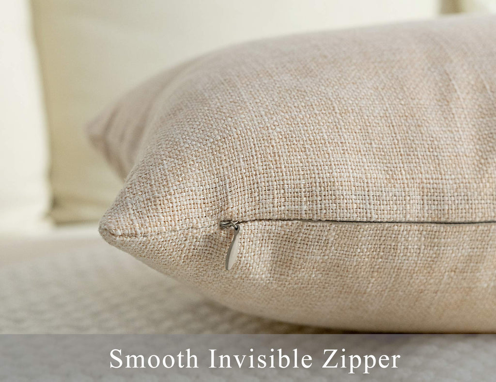 Stellhome Linen Throw Pillow Covers Square Solid Burlap Cushion Covers For Bed Couch Sofa Bench, 24 X 24 Inch (60 X 60 Cm), Beig