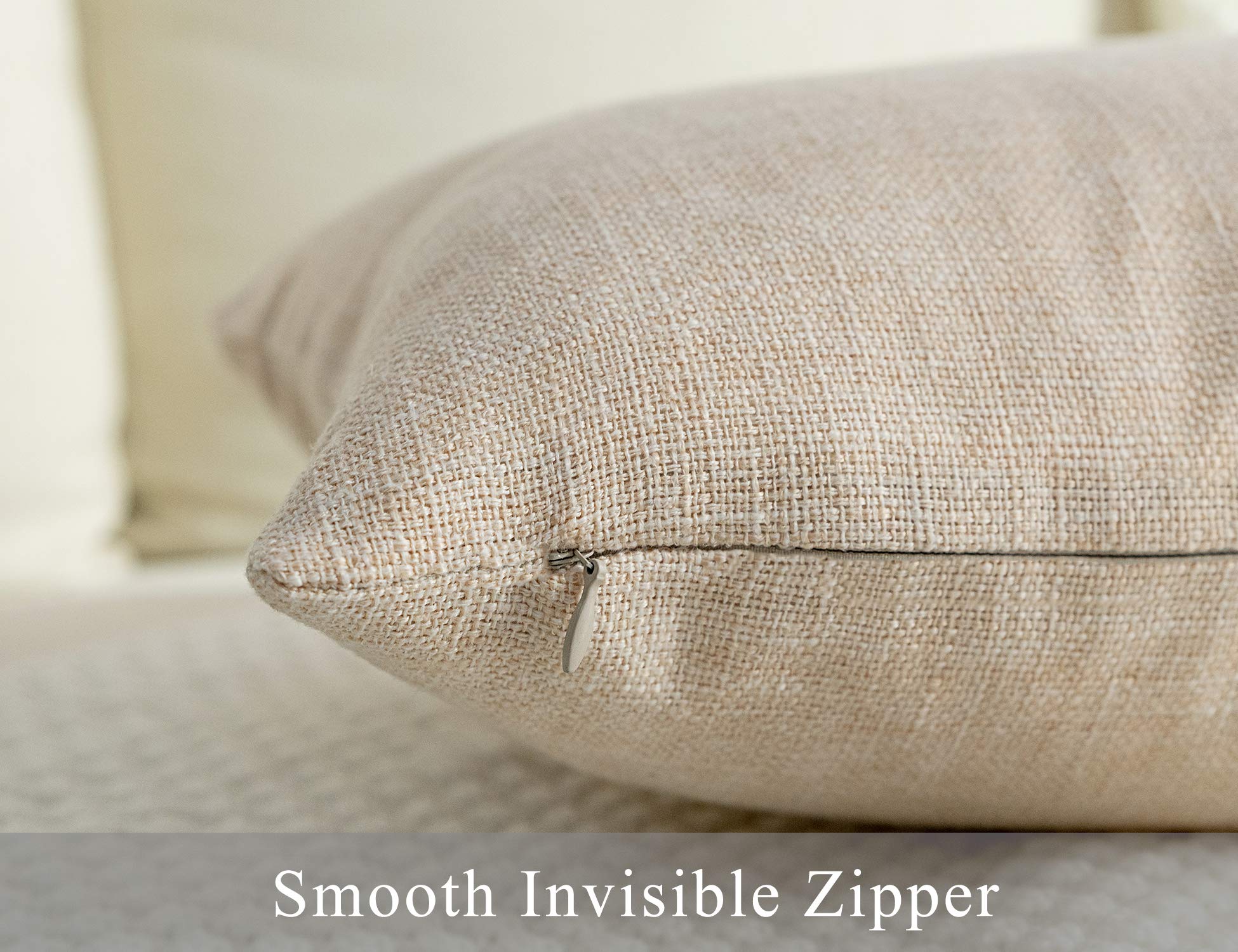 Stellhome Linen Throw Pillow Covers Square Solid Burlap Cushion Covers For Bed Couch Sofa Bench, 24 X 24 Inch (60 X 60 Cm), Beig