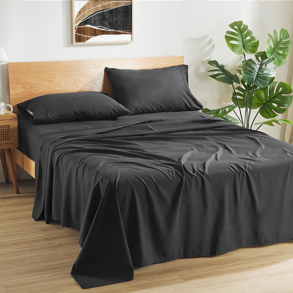 Sleep Zone Queen Sheets Black - Super Soft Sheets For Queen Size Bed, 4 Pieces Hotel Luxury Queen Sheet Set, Easy Care Microfibe