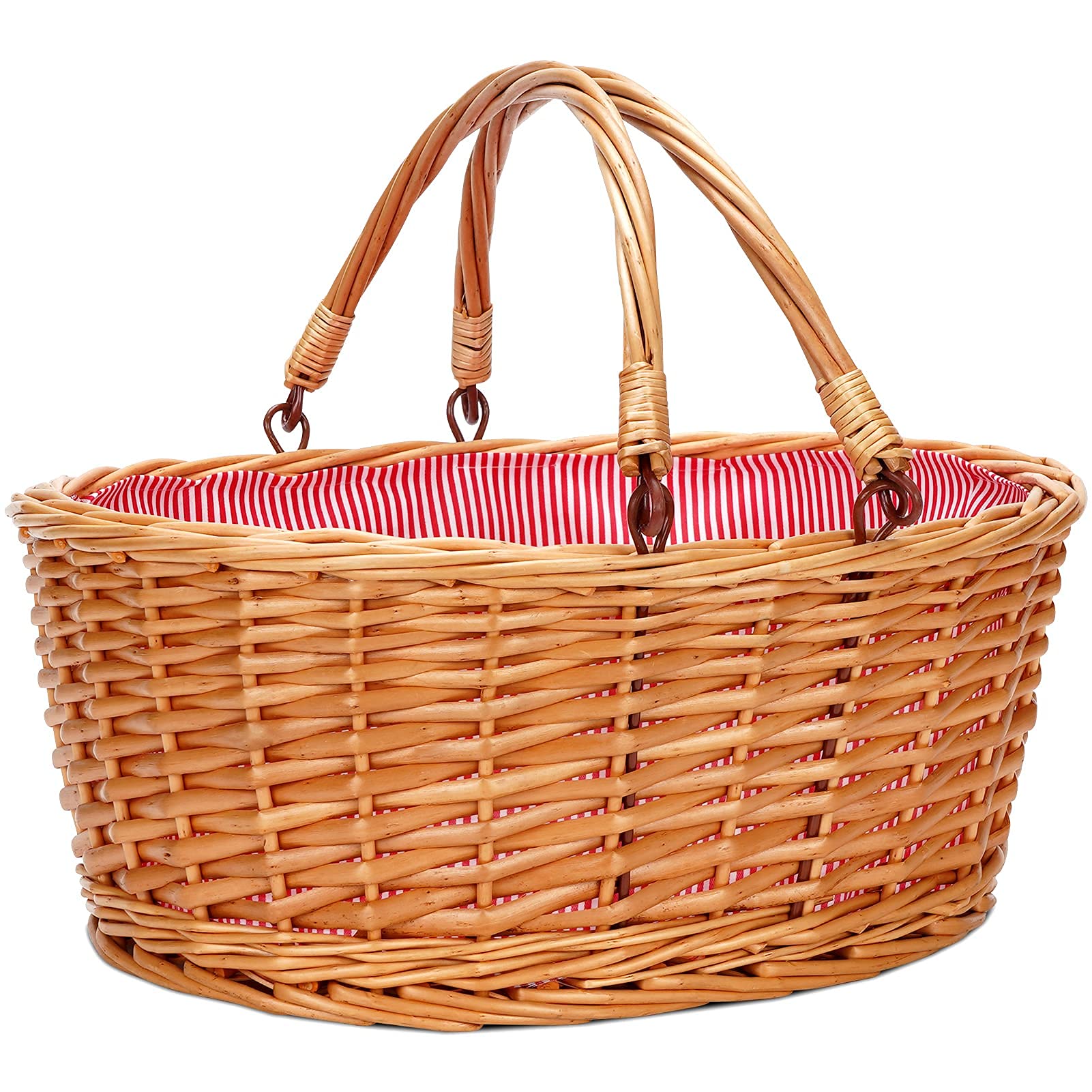 Twentynext Wicker Picnic Basket With Double Folding Handles, Natural Large Willow Hamper Empty Basket Cheap Easter Eggs Candy St