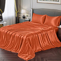 Vonty Satin Sheets Queen Silky Soft Satin Bed Sheets Burnt Orange Satin Sheets Set, 1 Deep Pocket Fitted Sheet + 1 Flat Sheet +