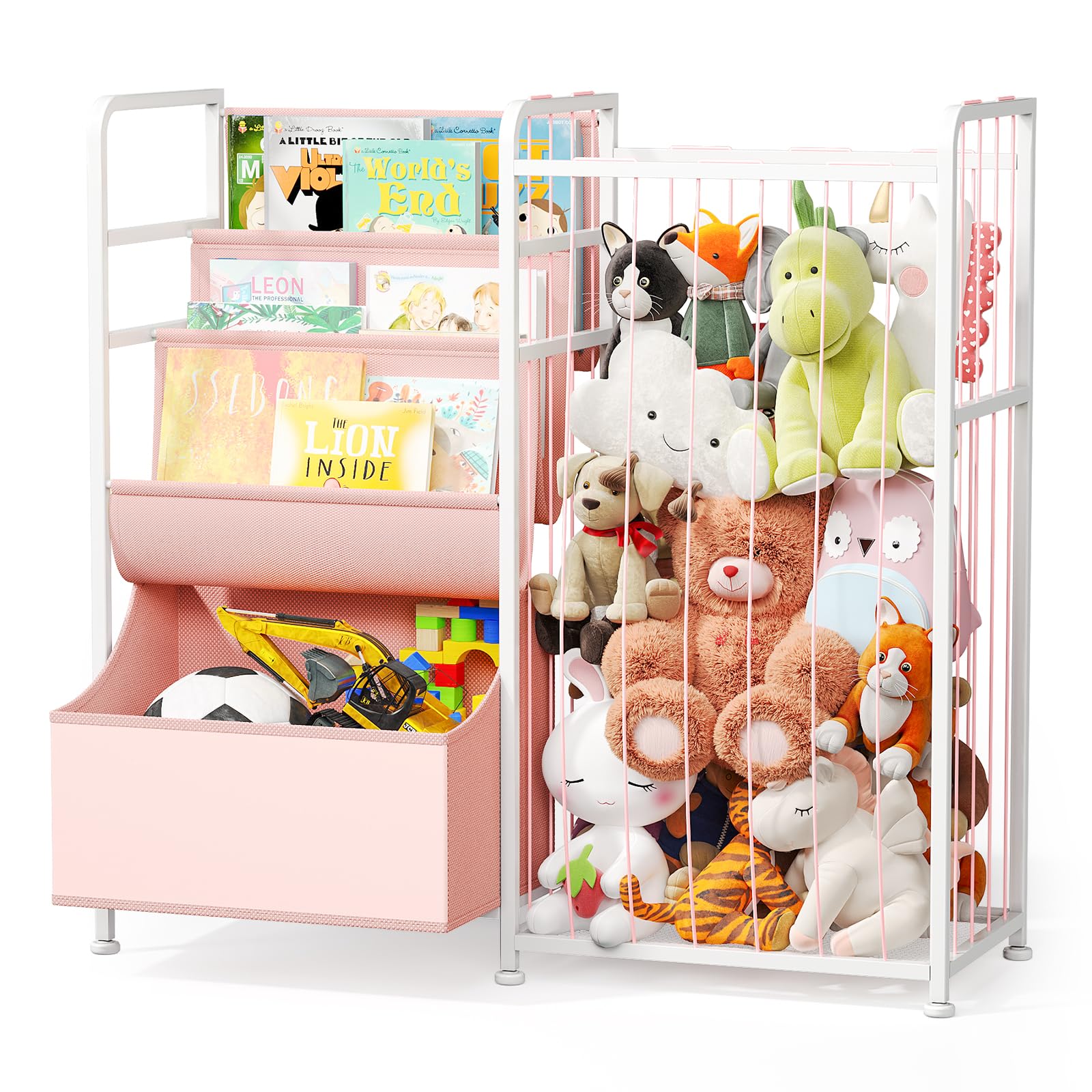 BBLIKE Kids Bookshelf and Stuffed Animal Storage - Multi-Function Nursery Book Shelves with Leather Toy Box and Book Display, To