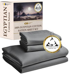 Certified Luxury 100% Egyptian Cotton Sateen Sheets, California King Sheets Deep Pockets, Bedding Sheets & Pillowcases Set, Sate