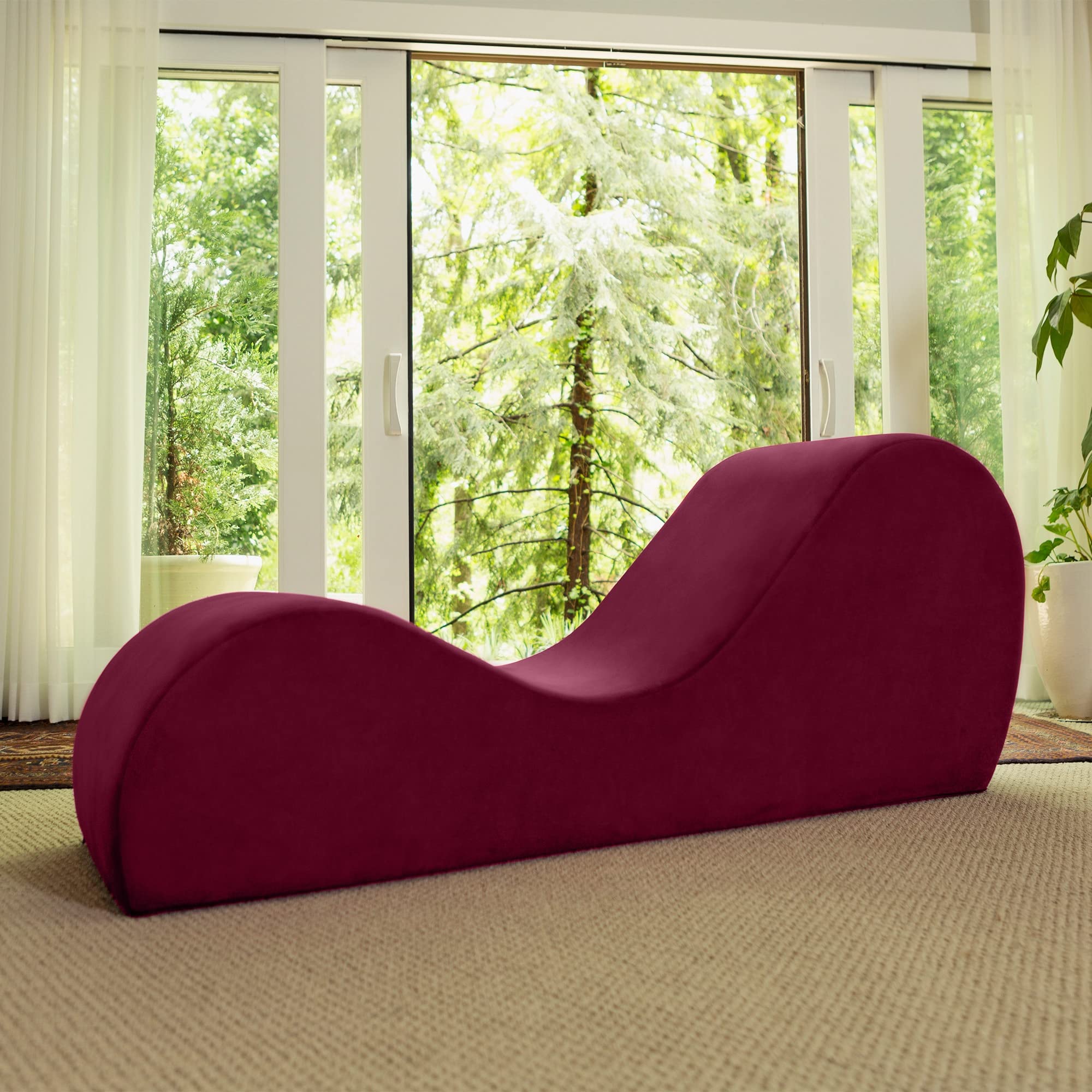 Avana Sleek Chaise Lounge for Yoga-Made in The USA-for Stretching, Relaxation, Exercise & More, 60D x 18W x 26H Inch, Red