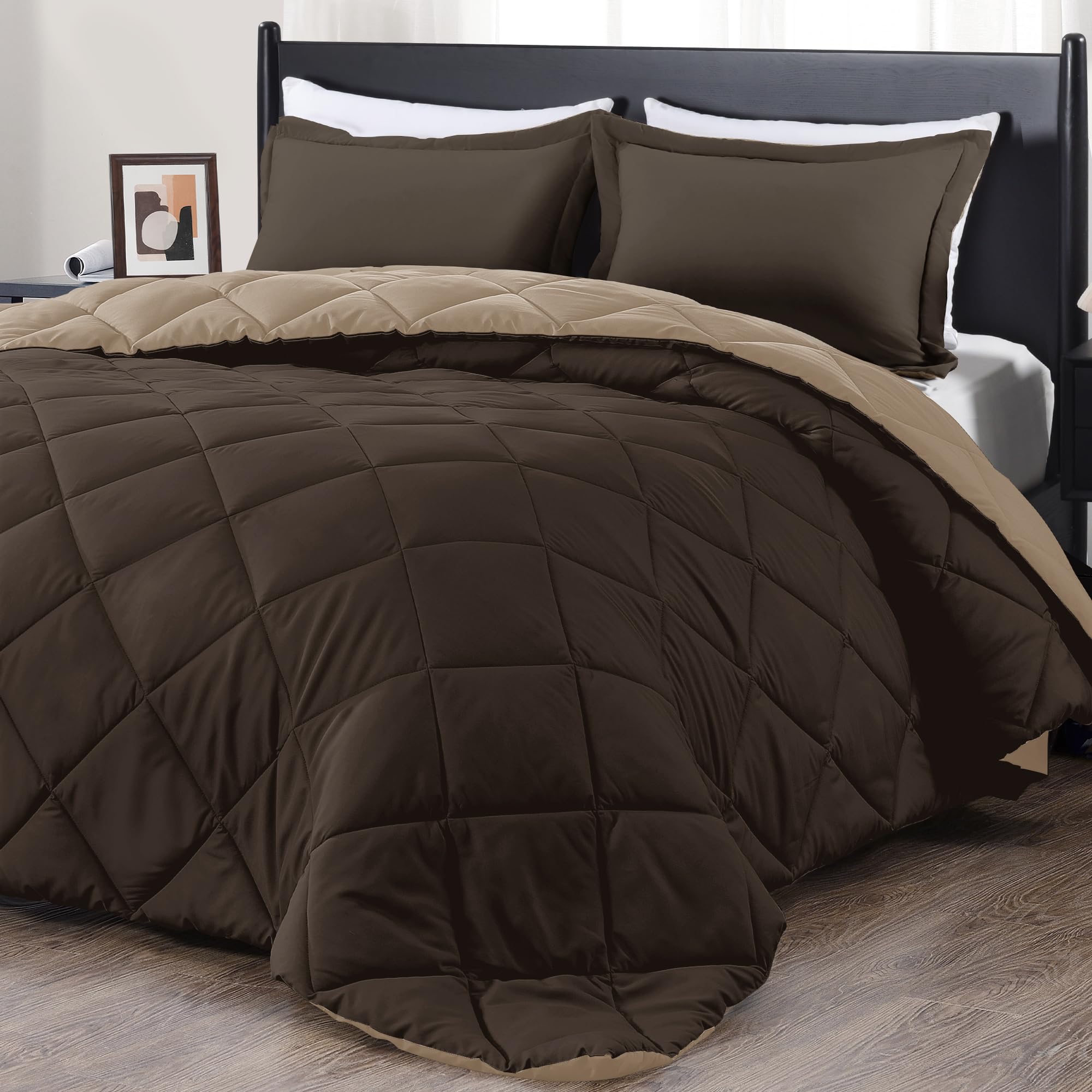 Downluxe Twin Comforter Set - Brown And Tan Twin Comforter, Soft Bedding Comforter Sets For All Seasons, Twin Bed Comforter Set - 2 Pieces - 1 Comforter (66'X92') And 1 Pillow Sham(20'X26')