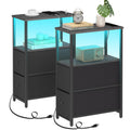 Tutotak Small Narrow Led End Table With Charging Station, Side Table Outlets, Nightstand With 2 Cloth Drawers, Set Of 2, Couch Table, For Living Room, Bedroom, Bedside, Charcoal Grey Tb01By056