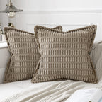 Miulee Light Brown Corduroy Decorative Throw Pillow Covers Pack Of 2 Soft Striped Pillows Pillowcases With Broad Edge Winter Modern Boho Home Decor For Couch Sofa Bed 20X20 Inch