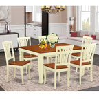 East West Furniture WEAV7-BMK-W 7 Piece Dining Set Consist of a Rectangle Dining Room Table with Butterfly Leaf and 6 Wood Seat Chairs, 42x60 Inch, Buttermilk & Cherry