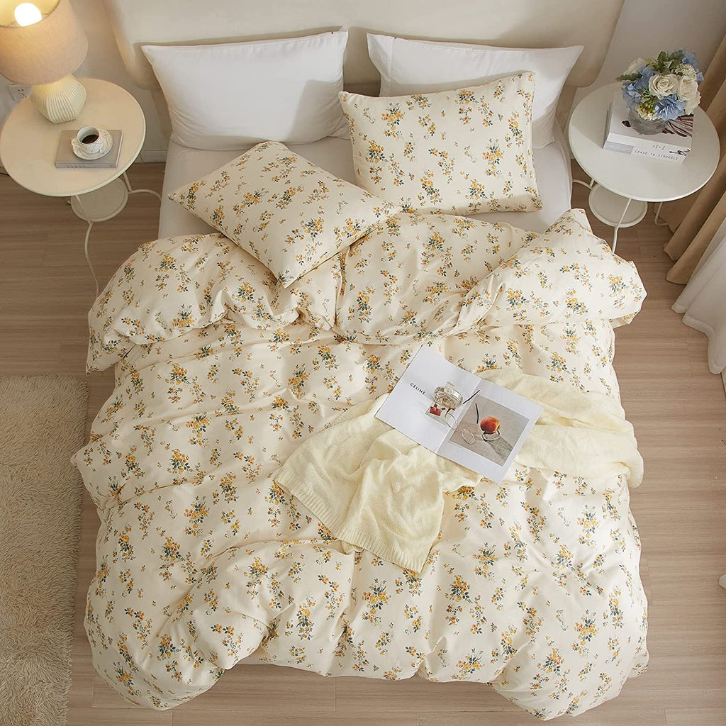 Lifetb Yellow Flower Duvet Cover Set Twin Girls Yellow Floral Duvet Cover Chic Garden Flower Bedding Sets Cotton Botanical Flora