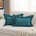 Futei Teal Chenille Throw Pillow Covers 12X20 Inch Set Of 2,Double Stitch Scalloped Bordered Soft Rectangular Lumbar Pillow Case