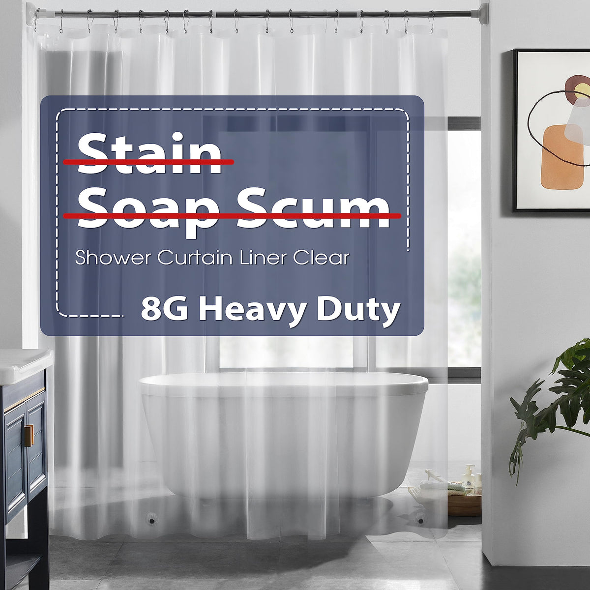 Heavy Duty Clear Shower Curtain Liner, 72X72 Lightweight 2 Pack