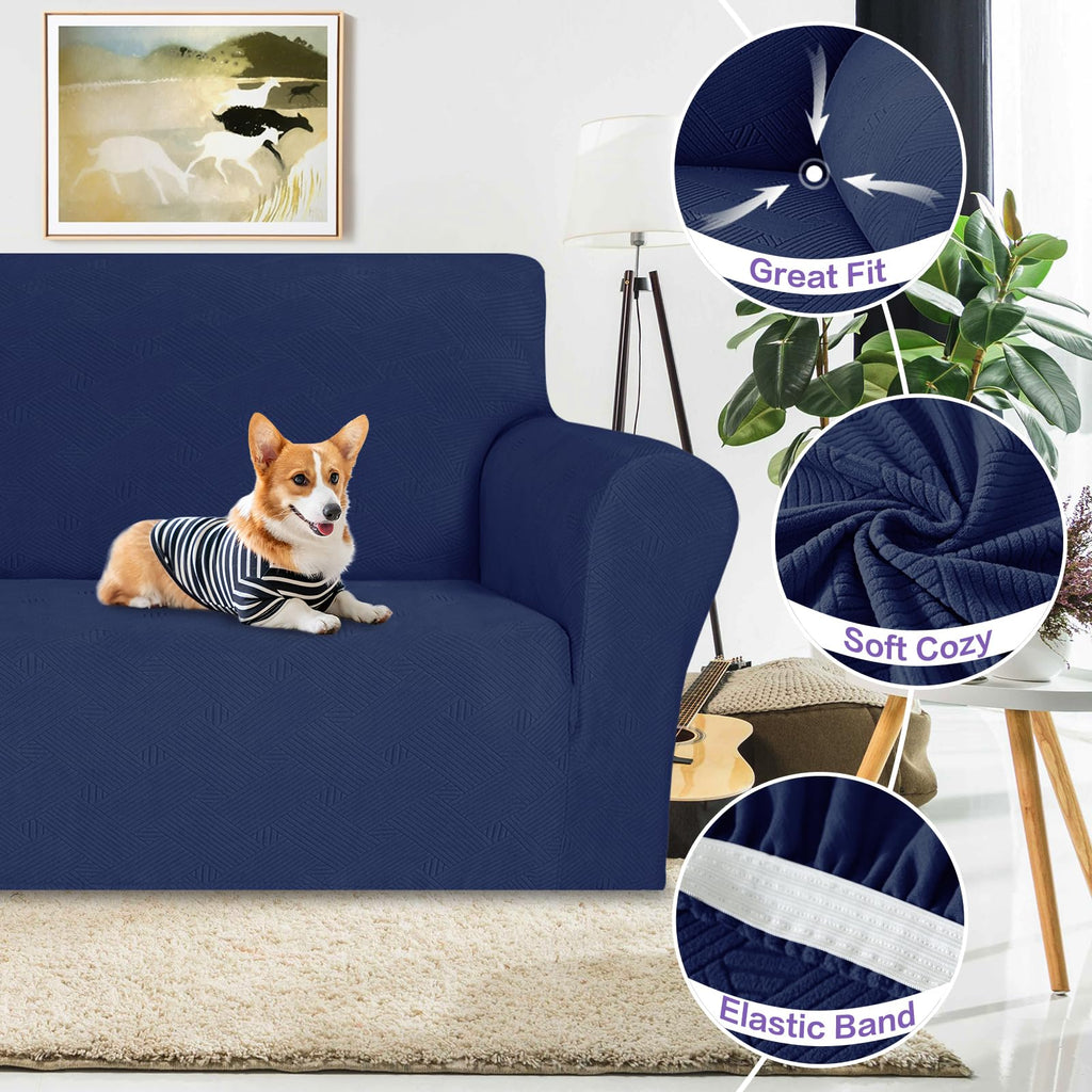 Znsayotx Oversized Super Stretch Couch Cover (91'-110'), New Striped Sofa Covers Comfortable & Durable, Dog Cat Pets Friendly Extra Large Spandex Sofa Slipcovers (Navy Blue, Xl Sofa)