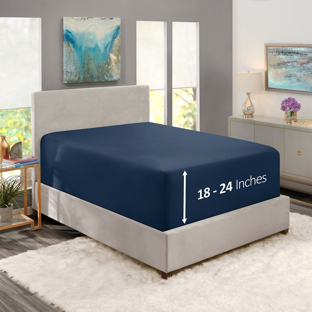 Nestl Navy California King Fitted Sheet, Extra Deep Pocket Cal King Fitted Sheet Only, 1800 Microfiber Fitted Bed Sheet, Ultra Soft Fitted Sheet California King Fits Up To 24 Inch Mattress