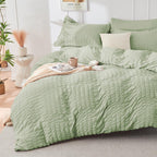 HYMOKEGE Queen Comforter Set Light Green Seersucker 7 Pieces Luxury Bedding Set