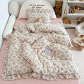 Bulutu Girls Toddler Kids Duvet Cover Pink Floral Chic Duvet Covers With Ruffles Muslin Cotton Soft Comforter Cover, 47'X59',