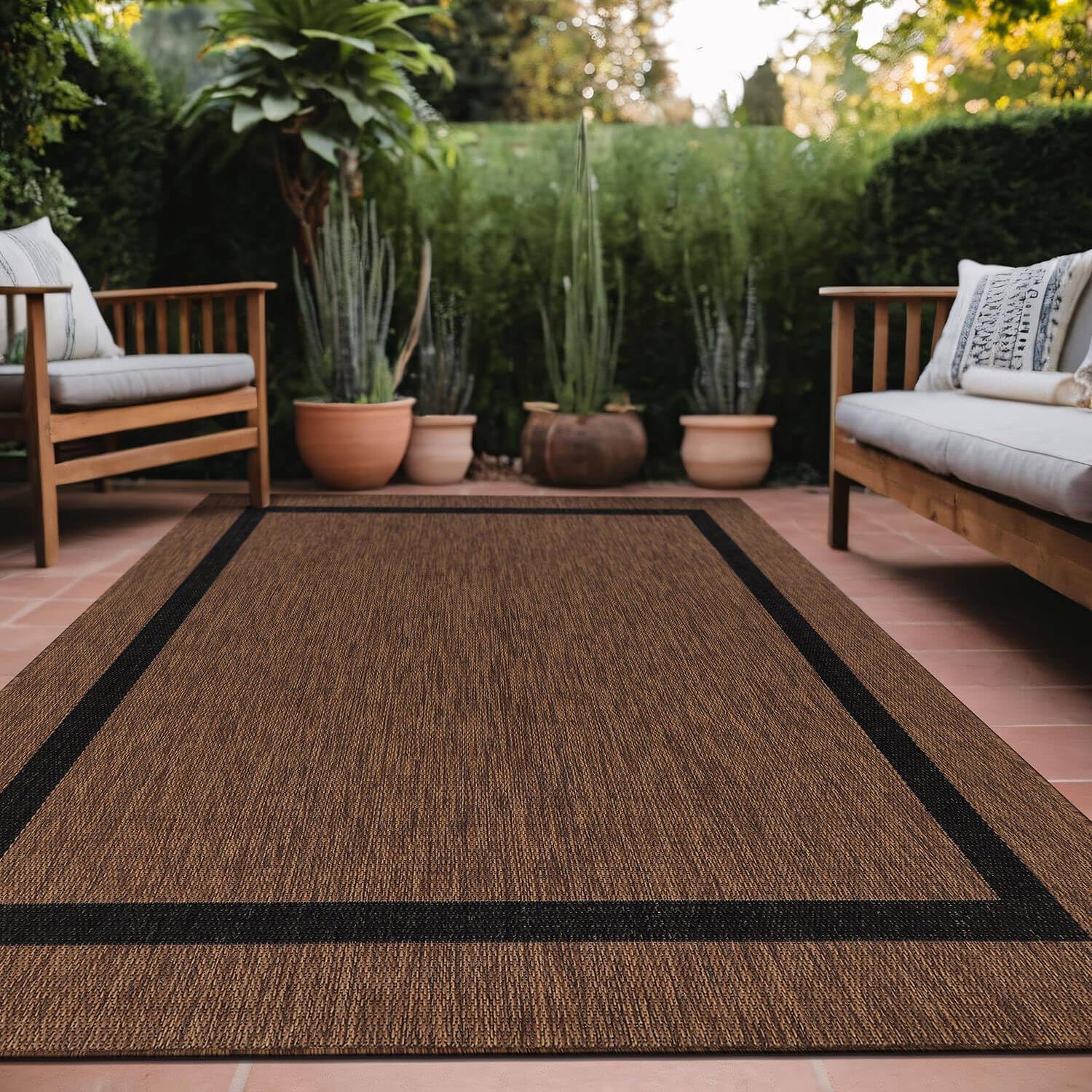 Luul Home Bordered Outdoor Rug 5X7 Washable Outside Carpet For Indoor Patio Porch Waterproof Easy Cleaning Non Shedding Area Rug