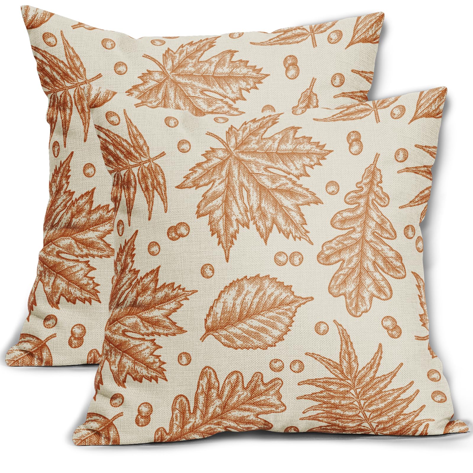 Aytipun Fall Pillow Covers 16X16 Set Of 2 Burnt Orange Maple Leaf Thanksgiving Decorative Pillowcases Outdoor Throw Cushion Case