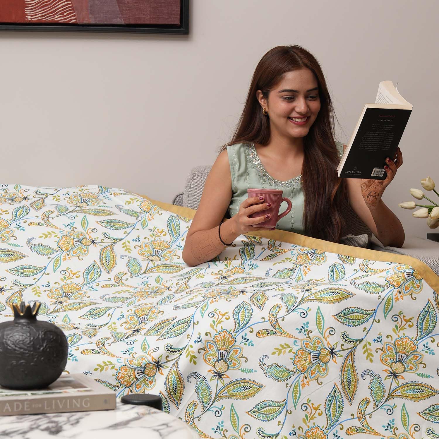 Urban Space 200 Tc 100% Cotton Reversible Dohar For Double Bed, Ac Blanket Double Bed Size, Soft LightWeight 3 Layered Bed Blan