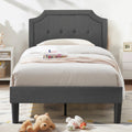 VECELO Upholstered Platform Bed Frame with Adjustable Headboard, Wooden Slats Support, No Box Spring Needed, Modern Style, Twin 