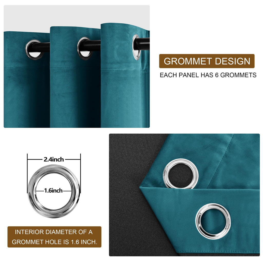 Dwcn Teal Velvet Blackout Curtains - 96 Inches Long Tieable Window Curtains Panels Grommet Design Thick Fabric Thermal Insulated