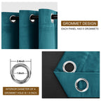 Dwcn Teal Velvet Blackout Curtains - 96 Inches Long Tieable Window Curtains Panels Grommet Design Thick Fabric Thermal Insulated