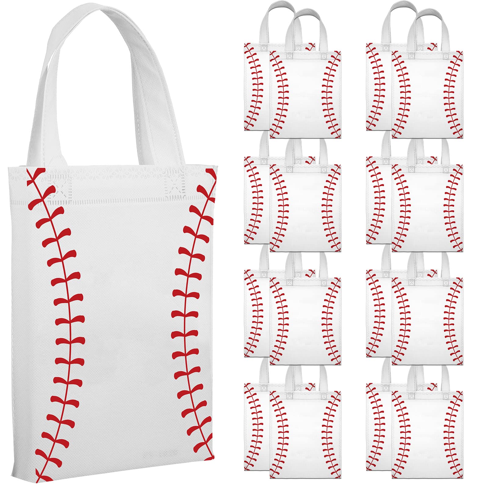 Ferraycle 24 Pcs Baseball Snack Bags with Handles Baseball Gift Goodie Treat Party Favors Non Woven Bags for Team Birthday Sport