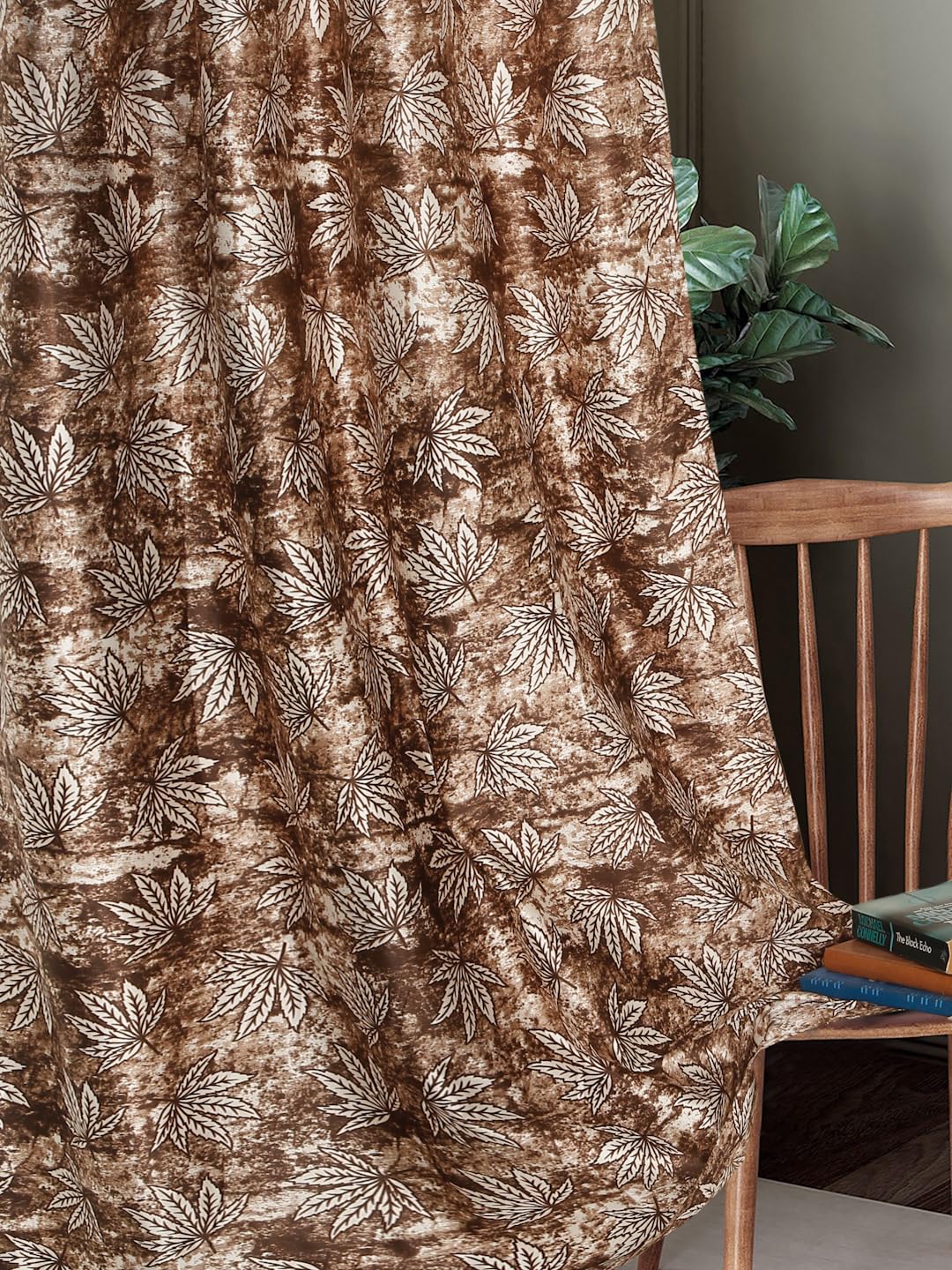 Home Sizzler 2 Pieces Leaf Mist Grommet Eyelet Polyester Long Door Curtains  9 Feet, Chocolate Brown