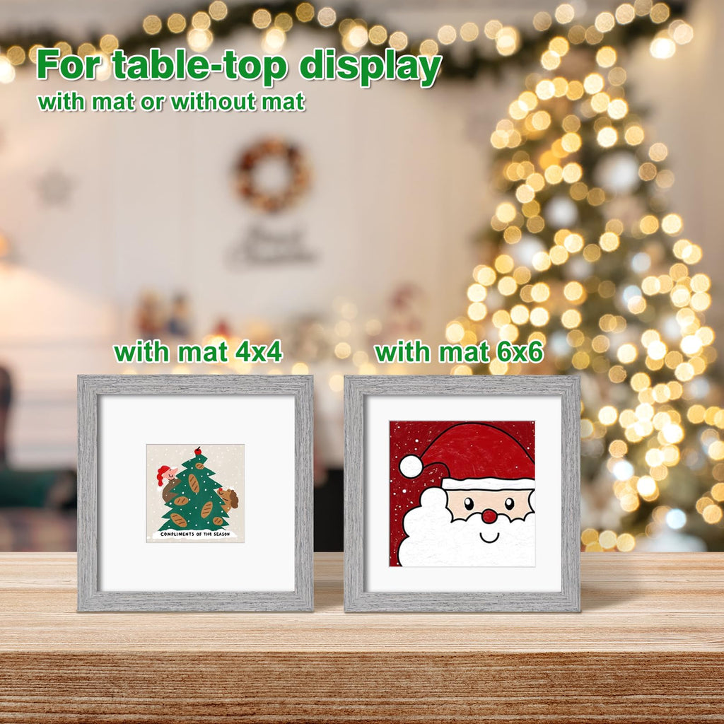 Kinlink Square 8X8 Picture Frames Grey, Solid Wood Frames With Acrylic Plexiglass For Pictures 4X4/6X6 With Mat Tabletop And Wal