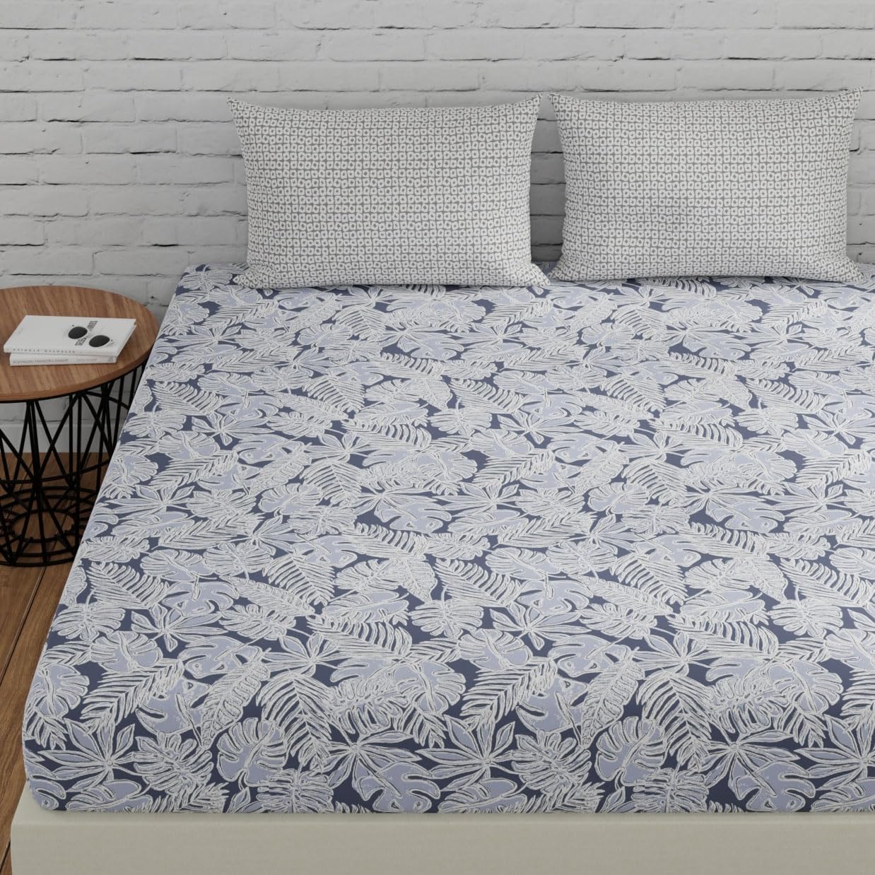 Huesland By Ahmedabad Cotton 144 Tc Bedsheet For Double Bed King Size Elastic King Size With 2 Pillow Covers | 72X78 Inches