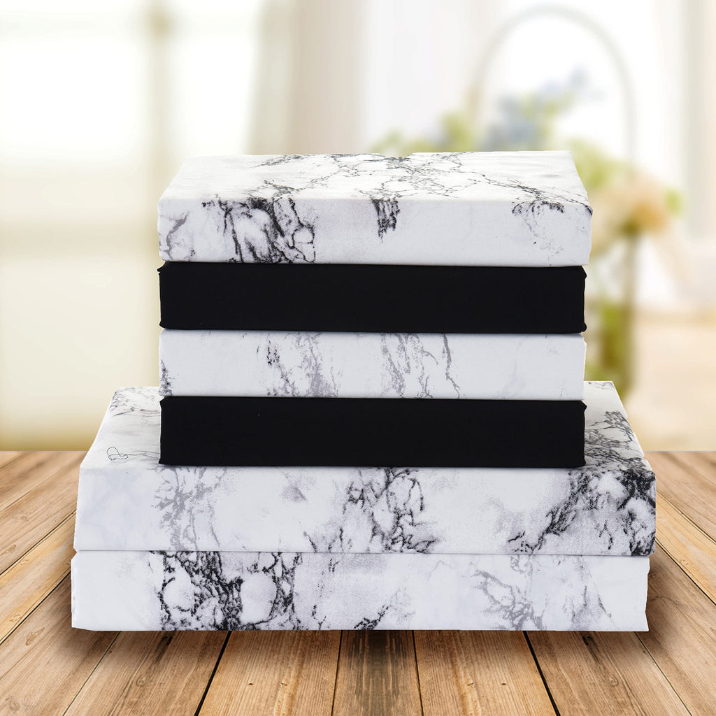 Elegant Comfort Eloise Marble Printed 4-Piece Sheet Set, 1500 Premium Hotel Quality Microfiber, Soft, Wrinkle And Fade Resistant, Fitted Sheets With Smart Pockets, Marble Sheet Set, Twin, White