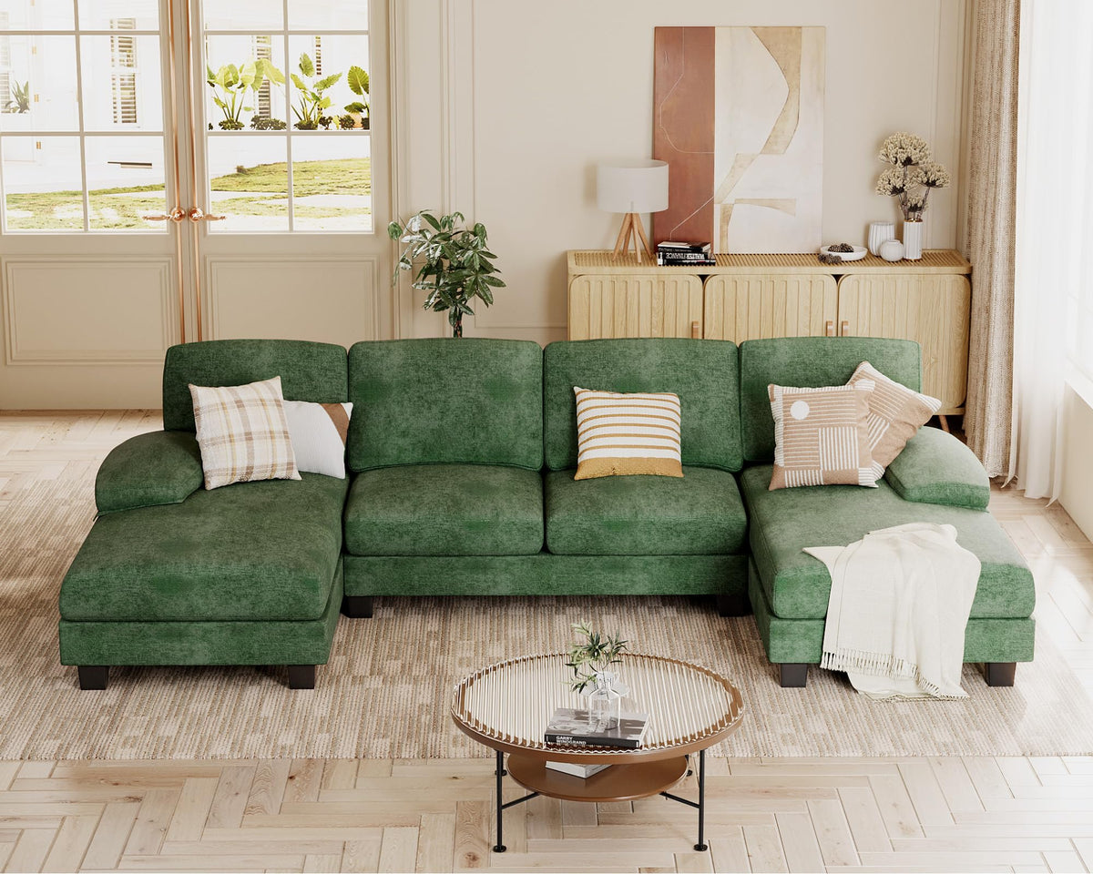 Jummico Sectional Couches For Living Room, U Shaped Couch With Chenille Fabric, 4 Seat Modern Sofa With Removable Pillows For Ap