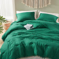 Codi Emerald Green Boho Twin Comforter Set, Aesthetic Luxurious Pom Fringe Design Bedding,Cute Soft Washed Microfiber Bed Sets,