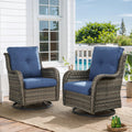 Hummuh Outdoor Swivel Rocker Wicker Patio Chairs Set Of 2, Rattan Rocking Chair Furniture Set (Grey,Blue)
