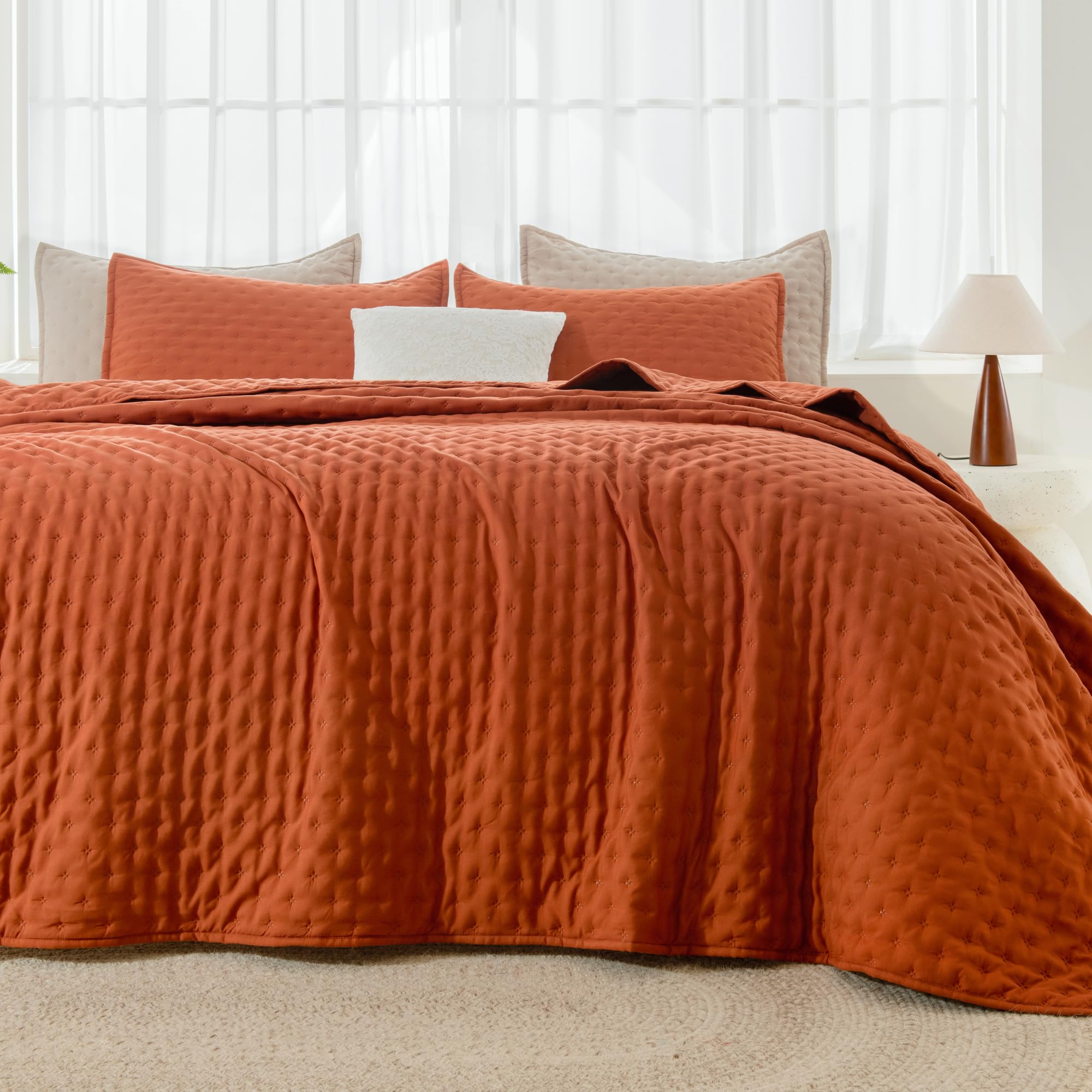 Andency King Size Quilt Bedding Set (106X96 Inch), 3 Pieces Burnt Orange Fall Soft Lightweight Bedspread Coverlet, Terracotta Ru