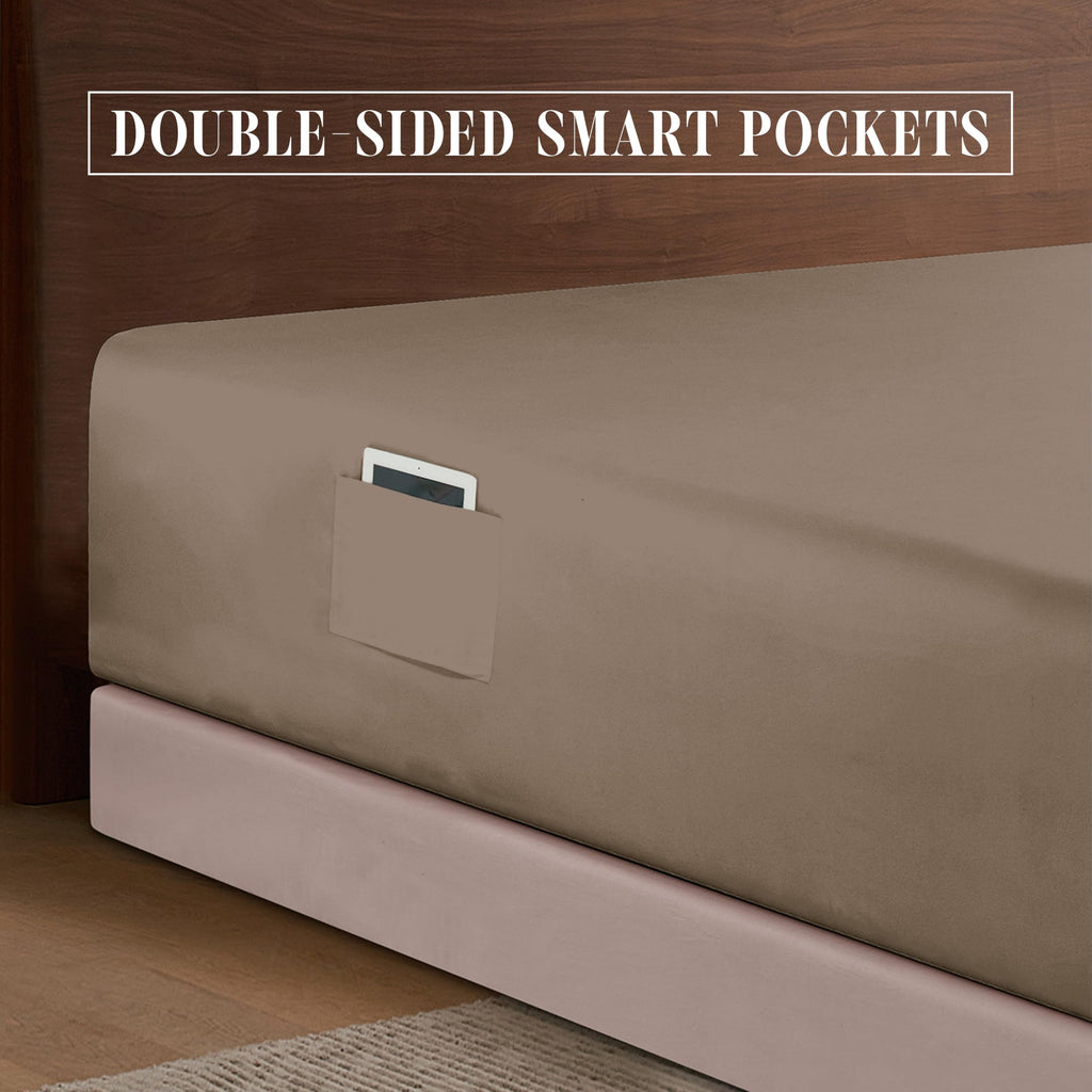 Elegant Comfort 1500 Premium Hotel Quality 18-24 Inches Deep - Extra Deep Pocket Single Fitted Sheet For High Mattress, Luxury And Softest, Smart Pocket - Wrinkle Free, Full, Taupe