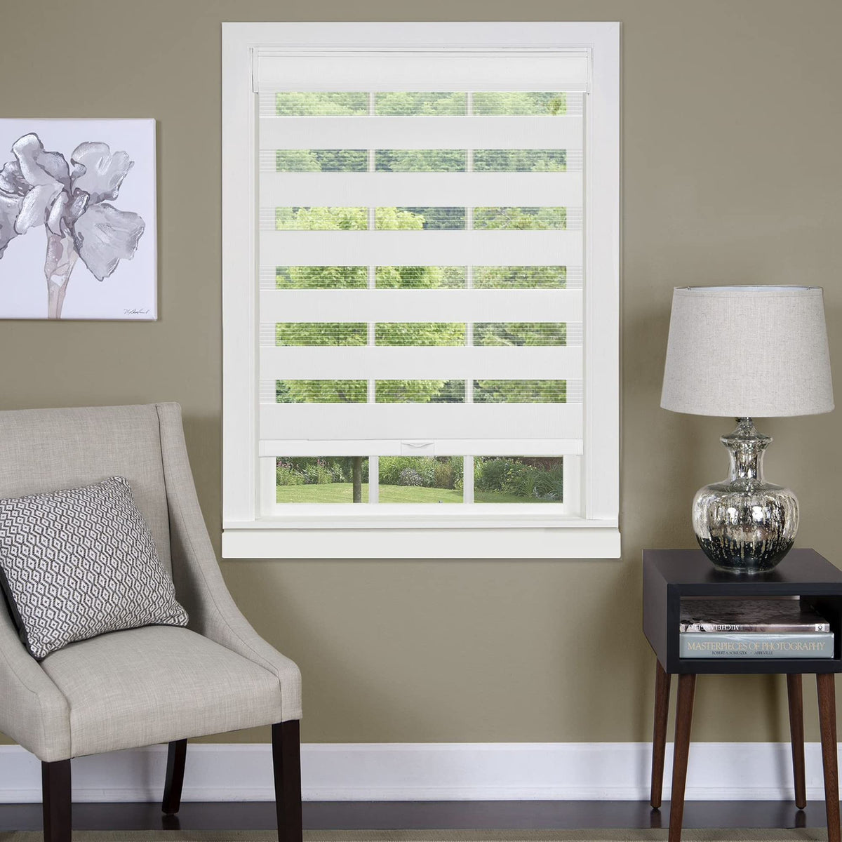 Cordless Celestial Sheer Doublelayered Window Roller Shade  23 Inch Width X 72 Inch Length (White)  Light Filtering Vinyl Win
